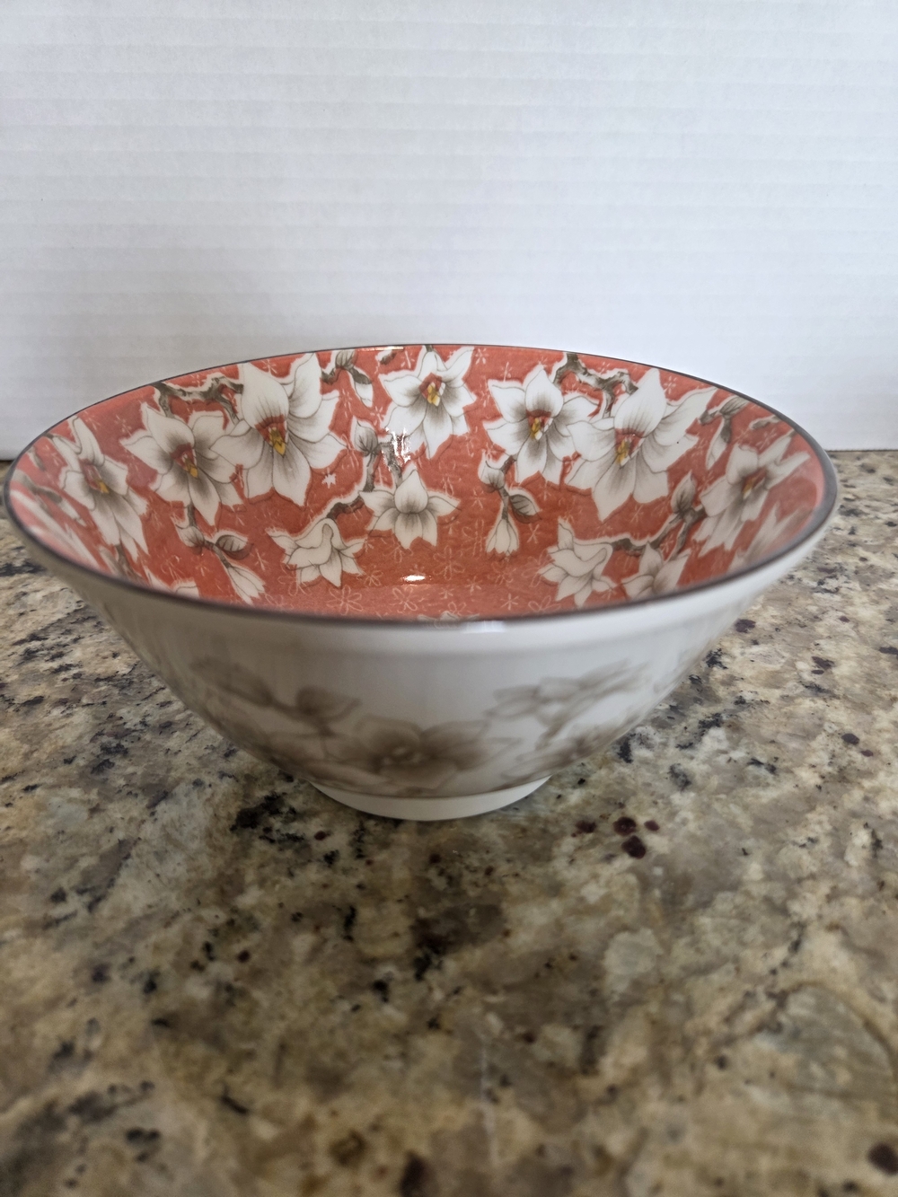 Japanese MCM Rice Noodle Matcha Bowl Plum Blossom Porcelain Hand Painted